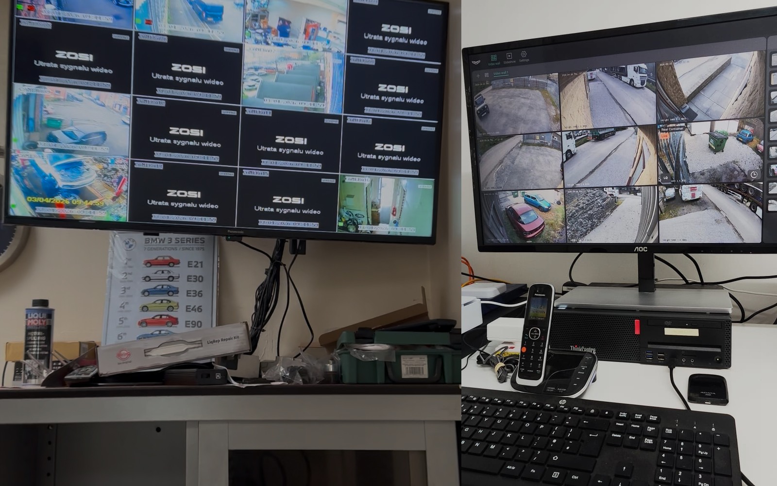 Real NOX CCTV display and installed equipment supporting a monitored security system