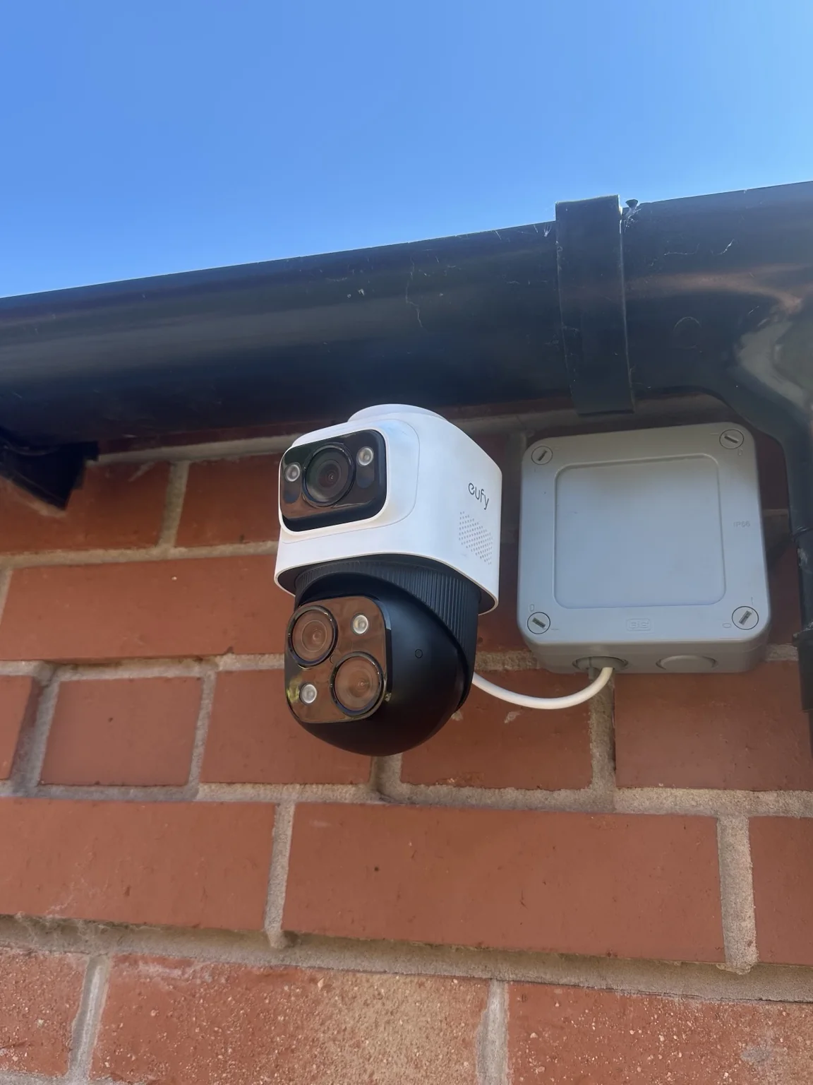 Eufy dual-lens smart security camera installed at a home