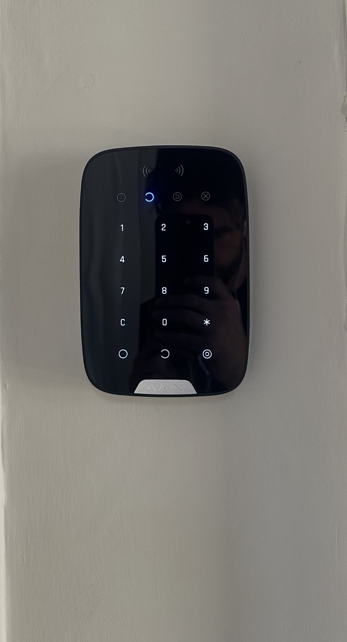 Black Ajax keypad installed inside a Chesterfield home