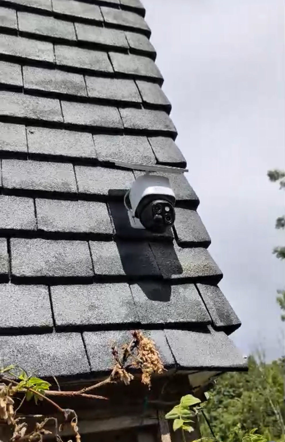 Smart CCTV camera installed at roof level on a Chesterfield property