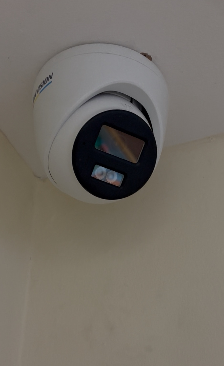Hikvision ColorVu turret camera installed at the former bank