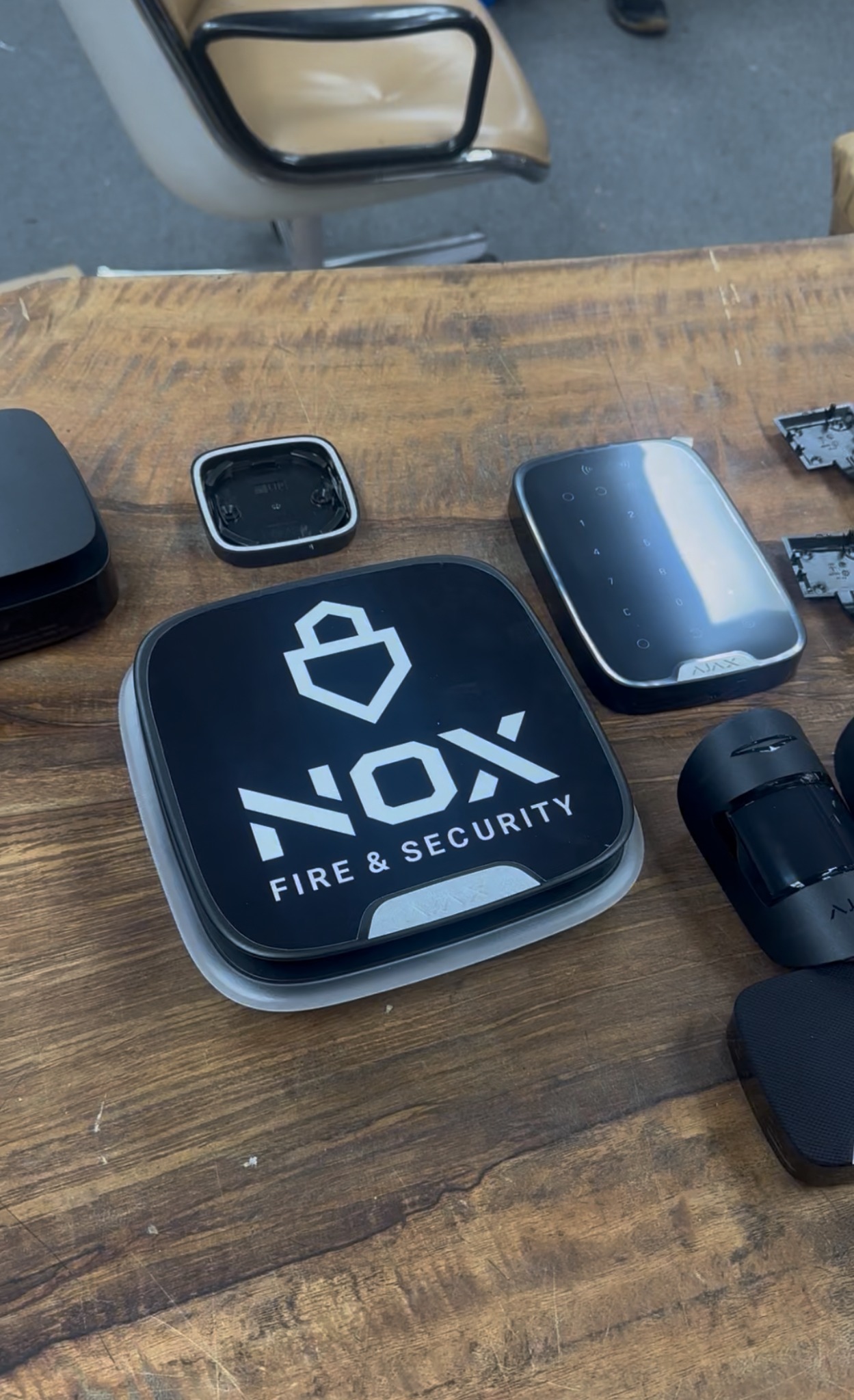 Ajax alarm equipment prepared for a NOX residential security installation