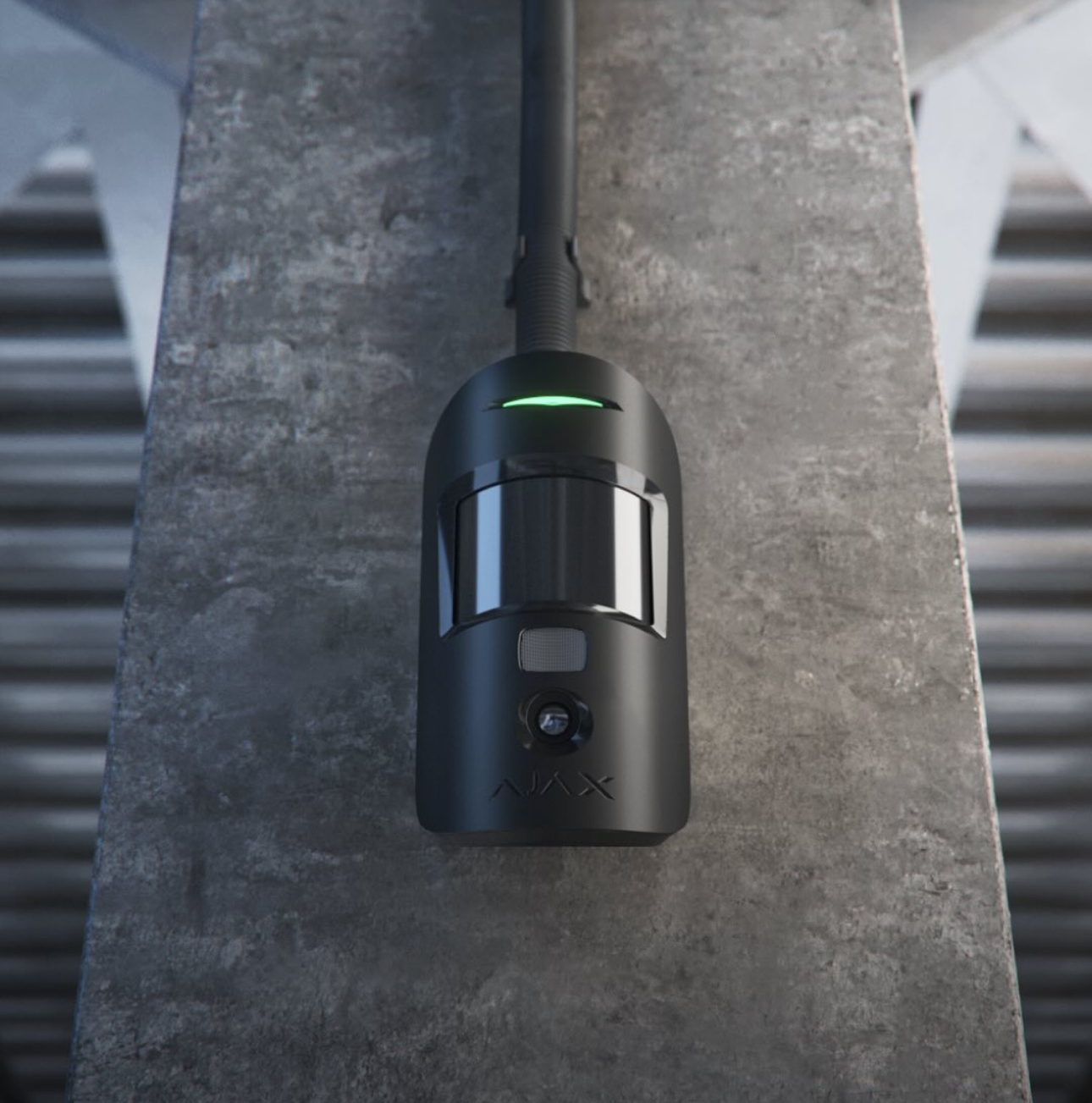 Black Ajax outdoor detector shown as the main image for residential intruder alarms